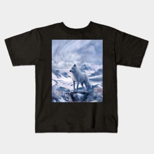 White wolf and antarctic snowy landscape Kids T-Shirt